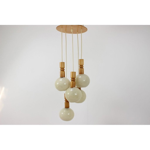 Lustre réglable vintage en bois et plastique par Pokrok Žilina, Tchécoslovaquie 1970