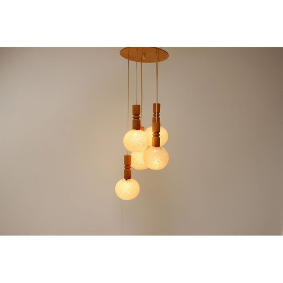 Image 1 of Lustre réglable vintage en bois et plastique par Pokrok Žilina, Tchécoslovaquie 1970