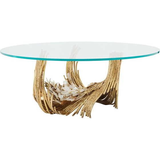 Image 1 of Table de salle à manger vintage en laiton et cristaux de roche par Isabelle Faure pour Maison Honoré, 1970