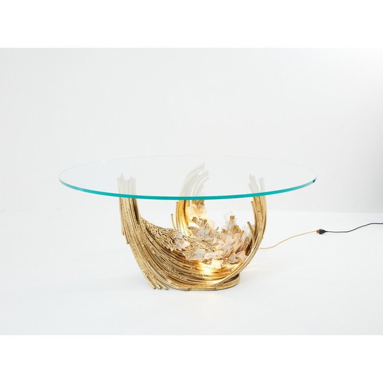 Image 1 of Table de salle à manger vintage en laiton et cristaux de roche par Isabelle Faure pour Maison Honoré, 1970