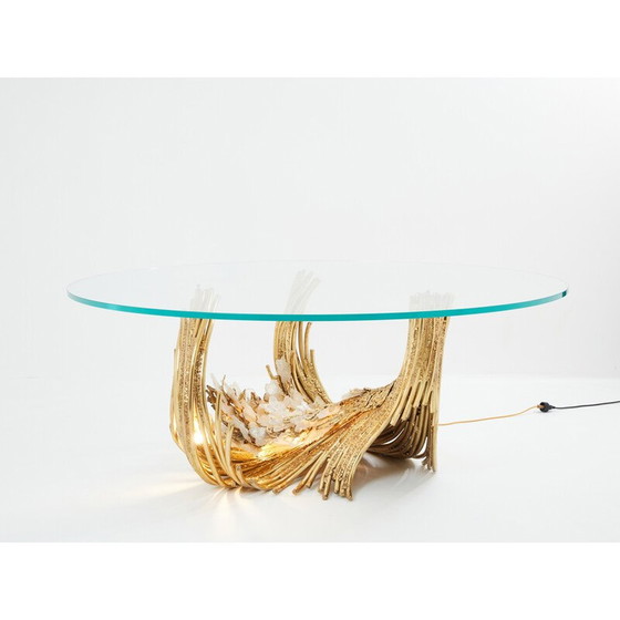 Image 1 of Table de salle à manger vintage en laiton et cristaux de roche par Isabelle Faure pour Maison Honoré, 1970