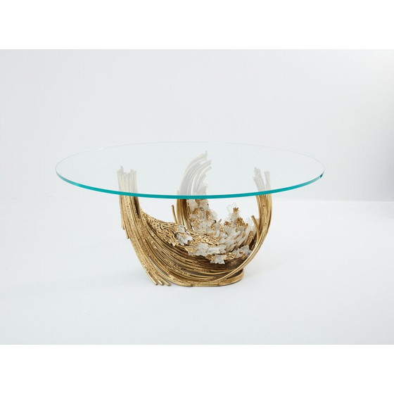 Image 1 of Table de salle à manger vintage en laiton et cristaux de roche par Isabelle Faure pour Maison Honoré, 1970