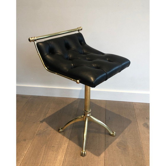 Image 1 of Tabouret vintage en laiton et cuir avec pieds griffes, 1900