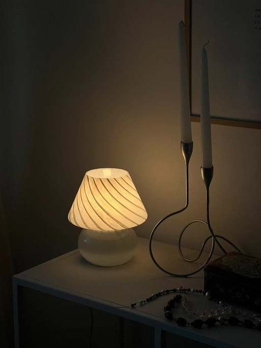 Lampe de table vintage en verre à champignon