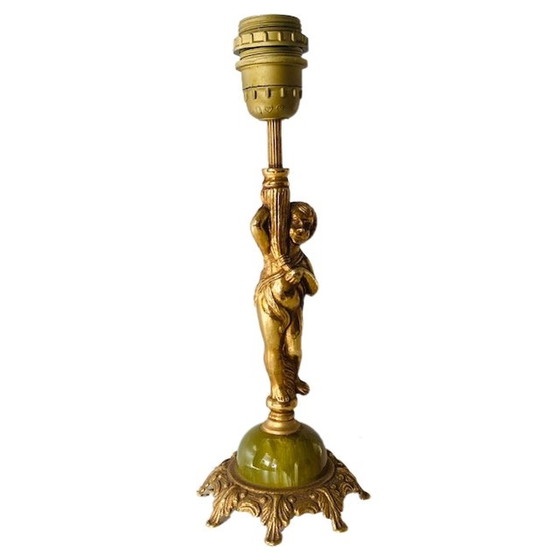 Image 1 of Pied de lampe putti baroque marbre vert