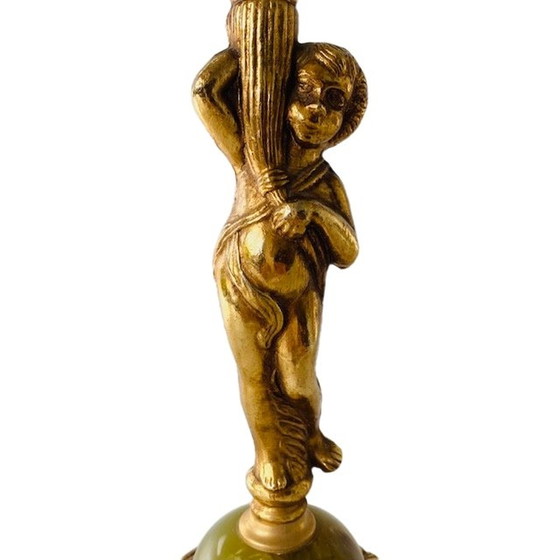 Image 1 of Pied de lampe putti baroque marbre vert