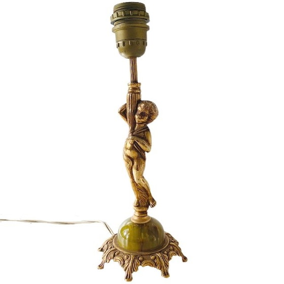 Image 1 of Pied de lampe putti baroque marbre vert