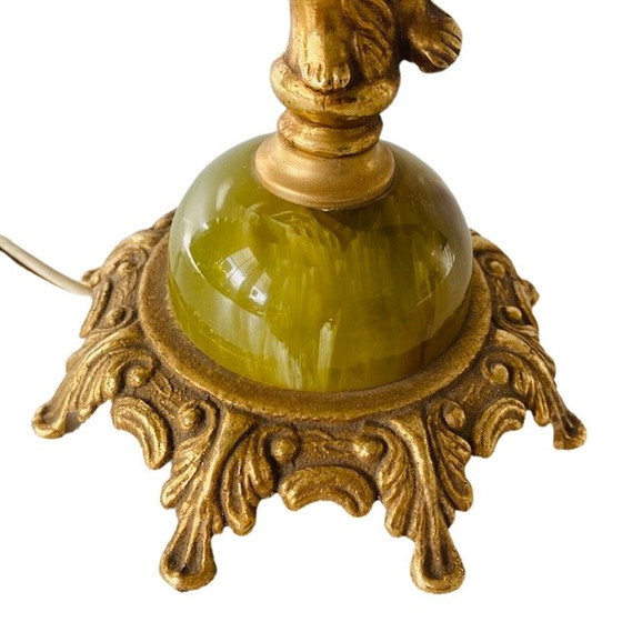 Image 1 of Pied de lampe putti baroque marbre vert