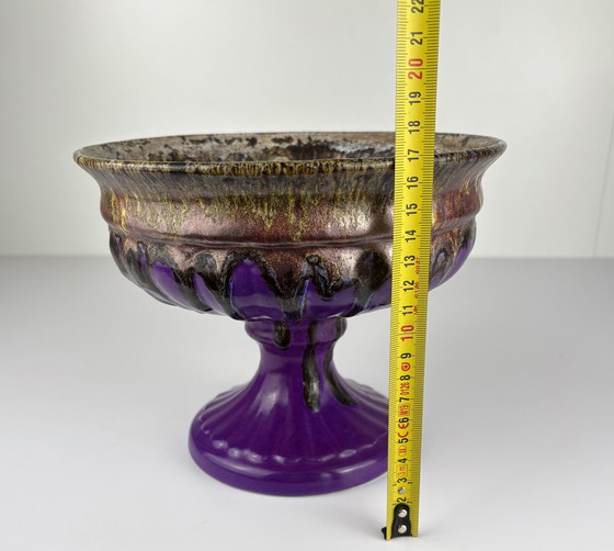 Image 1 of Vintage Purple Ceramic Bowl Fat Lava Drip Bronze Colour