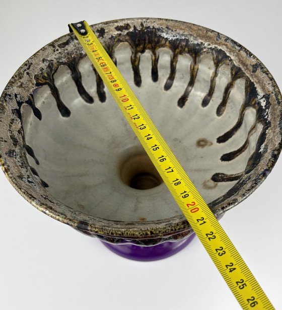 Image 1 of Vintage Purple Ceramic Bowl Fat Lava Drip Bronze Colour