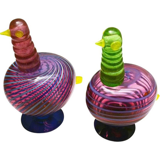 Image 1 of Paire de poules en verre vintage de Luciano Gaspari Salviati, 1970