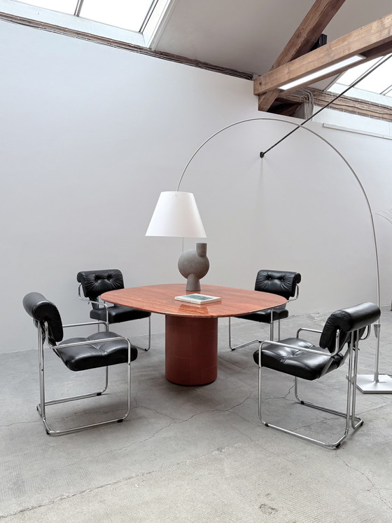 Image 1 of Set de 4 chaises Guido Faleschini for i4Mariani "Tucroma" Cuir Noir Chrome, Italie 1970s