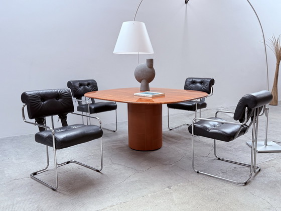 Image 1 of Set de 4 chaises Guido Faleschini for i4Mariani "Tucroma" Cuir Noir Chrome, Italie 1970s
