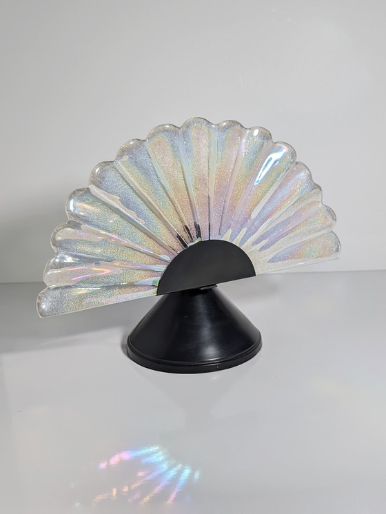 Image 1 of Vintage Murano Lampe de Table 80Er Art Déco Isirant Éventail Coquille Verre Métal Lumière Indirecte Lampe