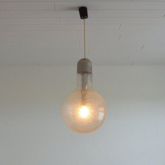 Image 1 of Lampe suspendue vintage en verre bullé par Peill et Putzler, Allemagne 1970