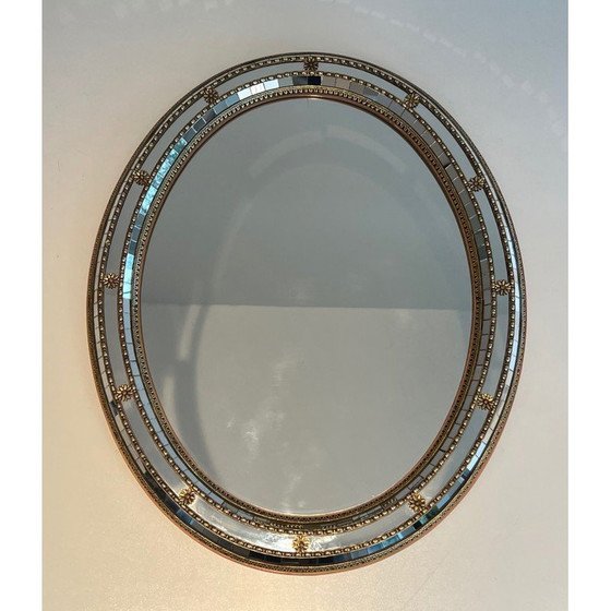 Image 1 of Miroir vintage ovale avec miroirs multi-facettes et guirlandes en laiton, France 1970