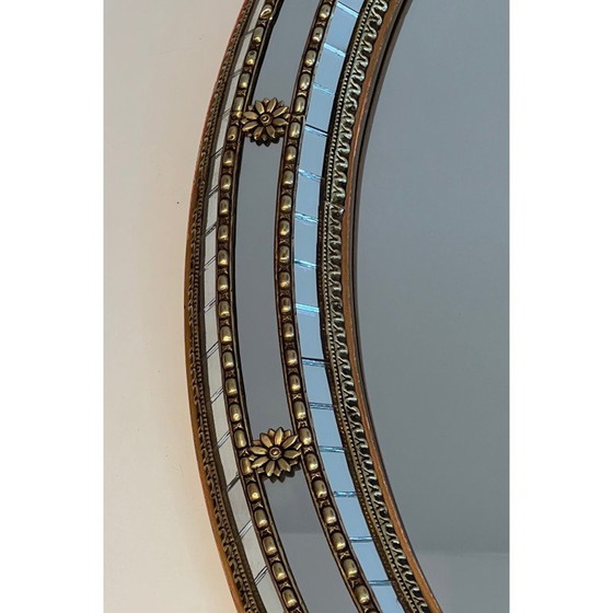 Image 1 of Miroir vintage ovale avec miroirs multi-facettes et guirlandes en laiton, France 1970