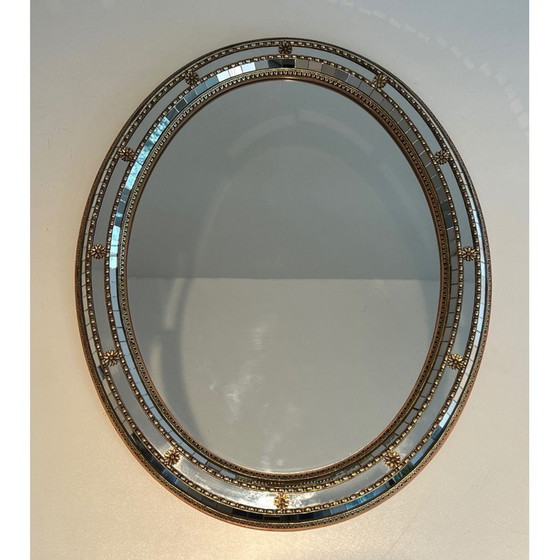Image 1 of Miroir vintage ovale avec miroirs multi-facettes et guirlandes en laiton, France 1970