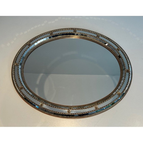 Image 1 of Miroir vintage ovale avec miroirs multi-facettes et guirlandes en laiton, France 1970