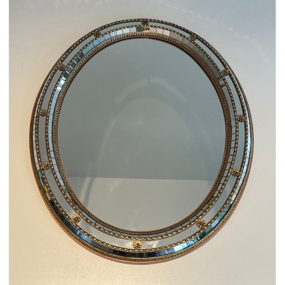 Image 1 of Miroir vintage ovale avec miroirs multi-facettes et guirlandes en laiton, France 1970
