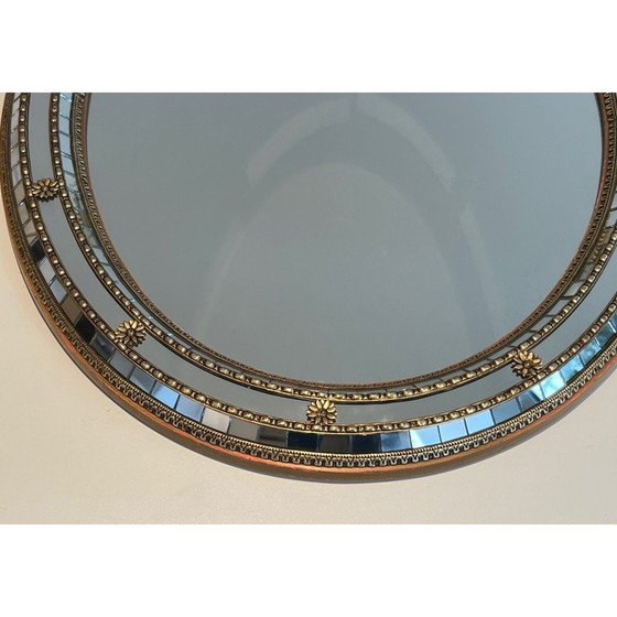 Image 1 of Miroir vintage ovale avec miroirs multi-facettes et guirlandes en laiton, France 1970