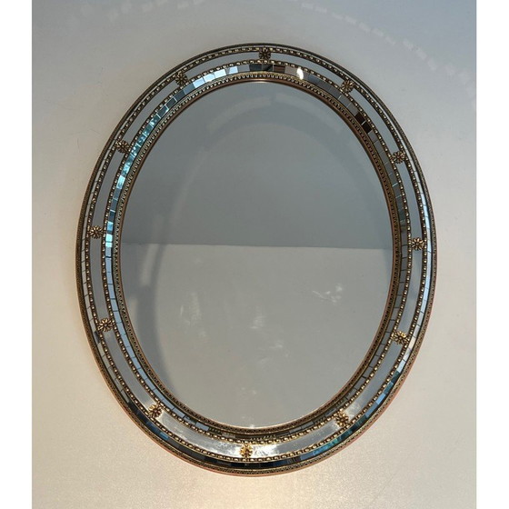 Image 1 of Miroir vintage ovale avec miroirs multi-facettes et guirlandes en laiton, France 1970