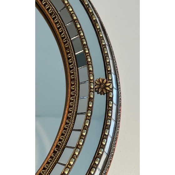 Image 1 of Miroir vintage ovale avec miroirs multi-facettes et guirlandes en laiton, France 1970