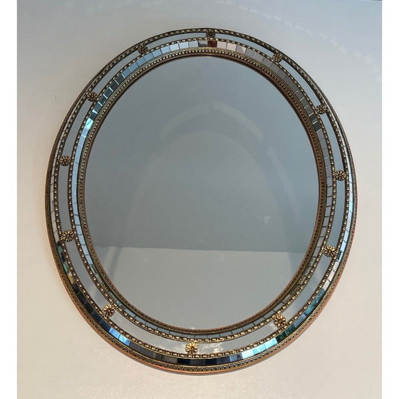 Image 1 of Miroir vintage ovale avec miroirs multi-facettes et guirlandes en laiton, France 1970