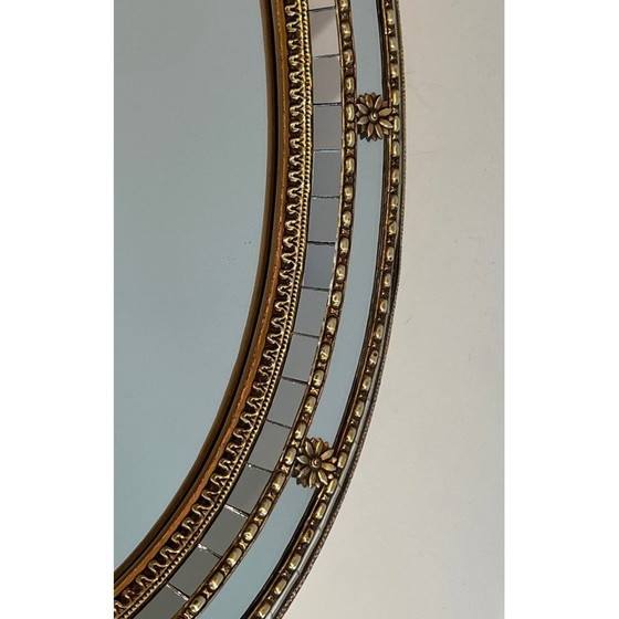 Image 1 of Miroir vintage ovale avec miroirs multi-facettes et guirlandes en laiton, France 1970