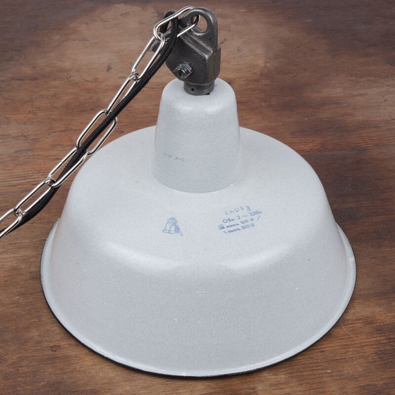 Image 1 of Lampe suspendue vintage en émail gris, Pologne 1960