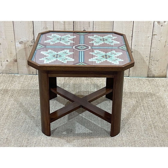 Image 1 of Table d'appoint Vintage Art Deco en acajou, tissu et verre