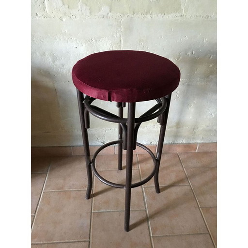 Ensemble de 3 tabourets de bar en métal et velours violet - années 1960