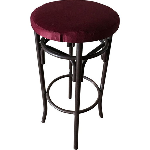 Ensemble de 3 tabourets de bar en métal et velours violet - années 1960