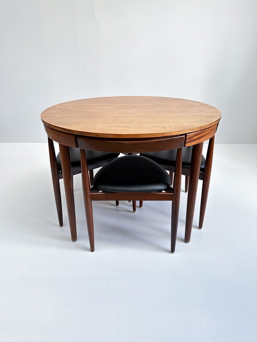 Table et chaises en teck danois Hans Olsen For Frem Røjle "Roundette" pour salle à manger