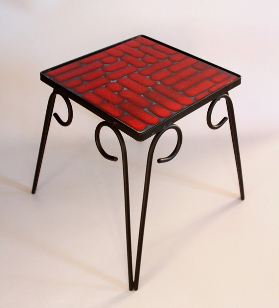 Image 1 of Mid Century Tabouret de fleur En métal Avec surface en carreaux de céramique