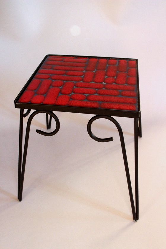 Image 1 of Mid Century Tabouret de fleur En métal Avec surface en carreaux de céramique