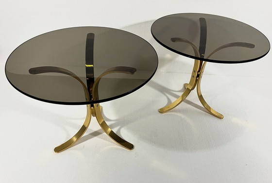 Image 1 of Tables d'appoint en laiton et verre fumé 1960's