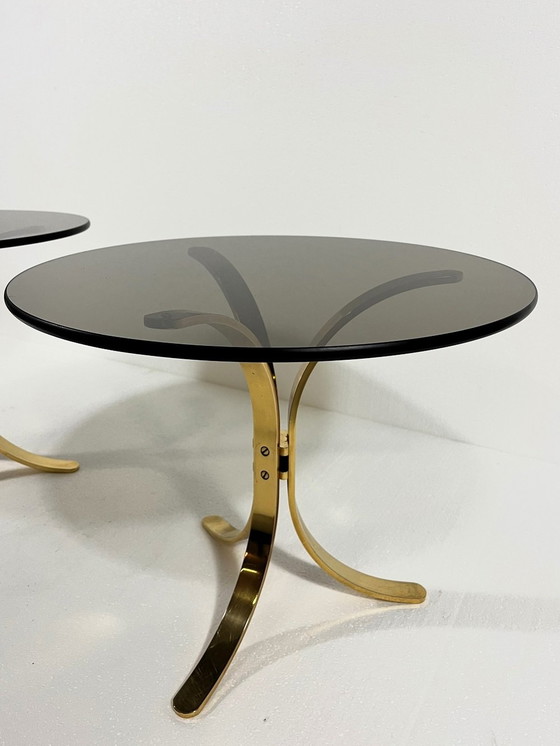 Image 1 of Tables d'appoint en laiton et verre fumé 1960's