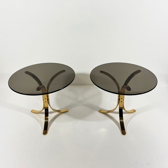 Image 1 of Tables d'appoint en laiton et verre fumé 1960's