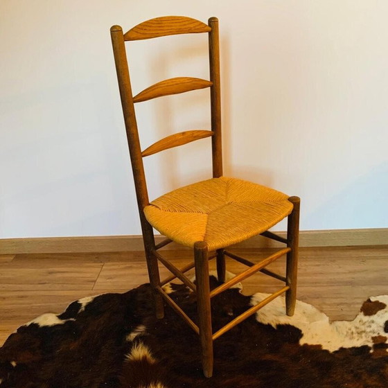 Image 1 of Paire de chaises paillées vintage en bois massif