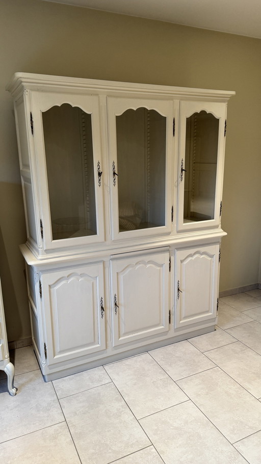 Vitrine blanche 50X160X205 Cm + Vitrine blanche avec tiroirs et portes 56X85X145 Cm