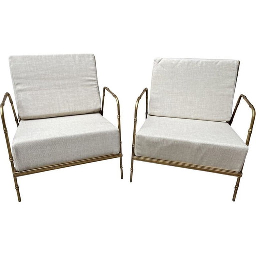 Paire de fauteuils vintage en bois et tissu