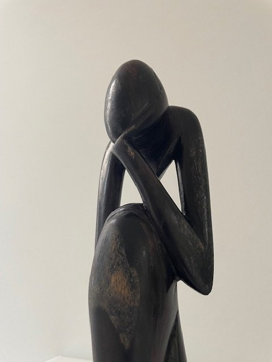 Image 1 of Sculpture stylisée Le Penseur/The Thinker Solid Woodcarving