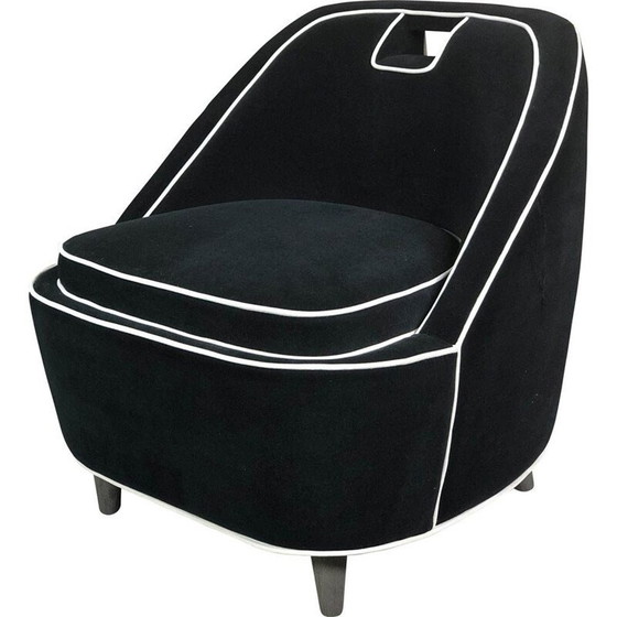 Image 1 of Fauteuil vintage en velours noir, années 1980