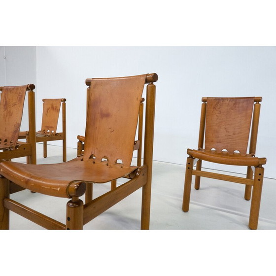 Image 1 of Ensemble de 6 chaises de salle à manger en cuir vintage par Ilmari Tapiovaara pour La Permanente Mobili Cantù, années 1950