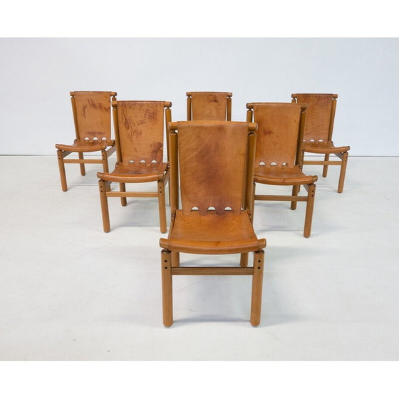 Image 1 of Ensemble de 6 chaises de salle à manger en cuir vintage par Ilmari Tapiovaara pour La Permanente Mobili Cantù, années 1950