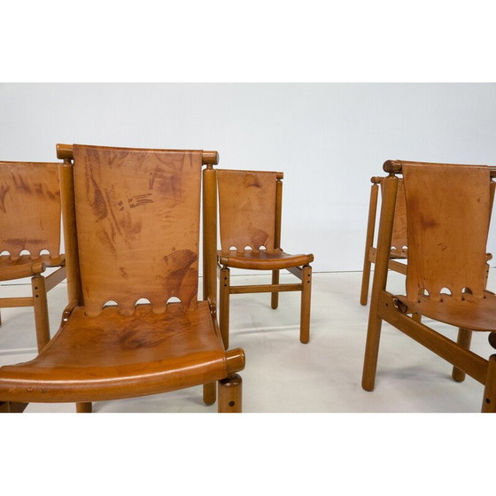 Image 1 of Ensemble de 6 chaises de salle à manger en cuir vintage par Ilmari Tapiovaara pour La Permanente Mobili Cantù, années 1950
