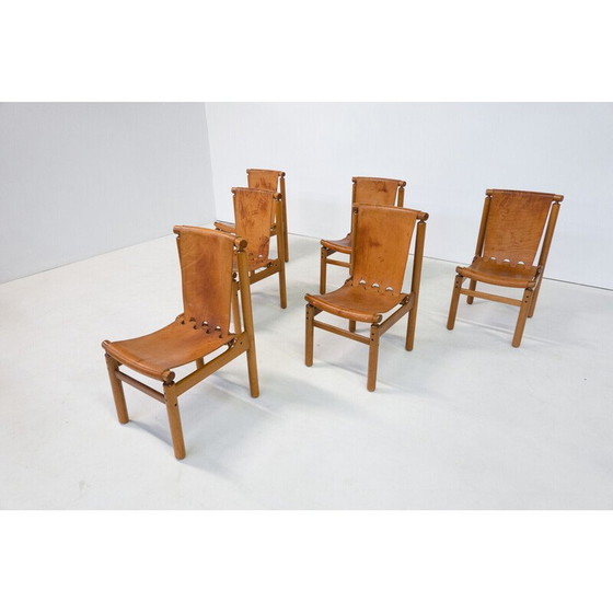 Image 1 of Ensemble de 6 chaises de salle à manger en cuir vintage par Ilmari Tapiovaara pour La Permanente Mobili Cantù, années 1950