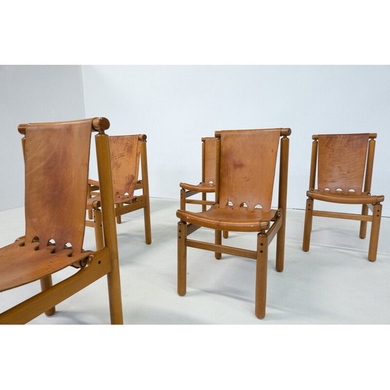 Image 1 of Ensemble de 6 chaises de salle à manger en cuir vintage par Ilmari Tapiovaara pour La Permanente Mobili Cantù, années 1950