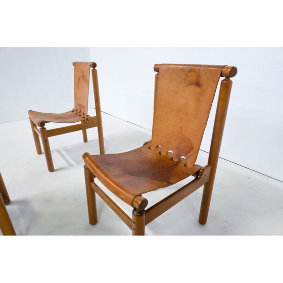 Image 1 of Ensemble de 6 chaises de salle à manger en cuir vintage par Ilmari Tapiovaara pour La Permanente Mobili Cantù, années 1950